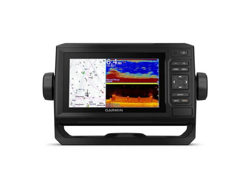 close up image of Garmin GPS 6 inch with transducer, touch & guidance