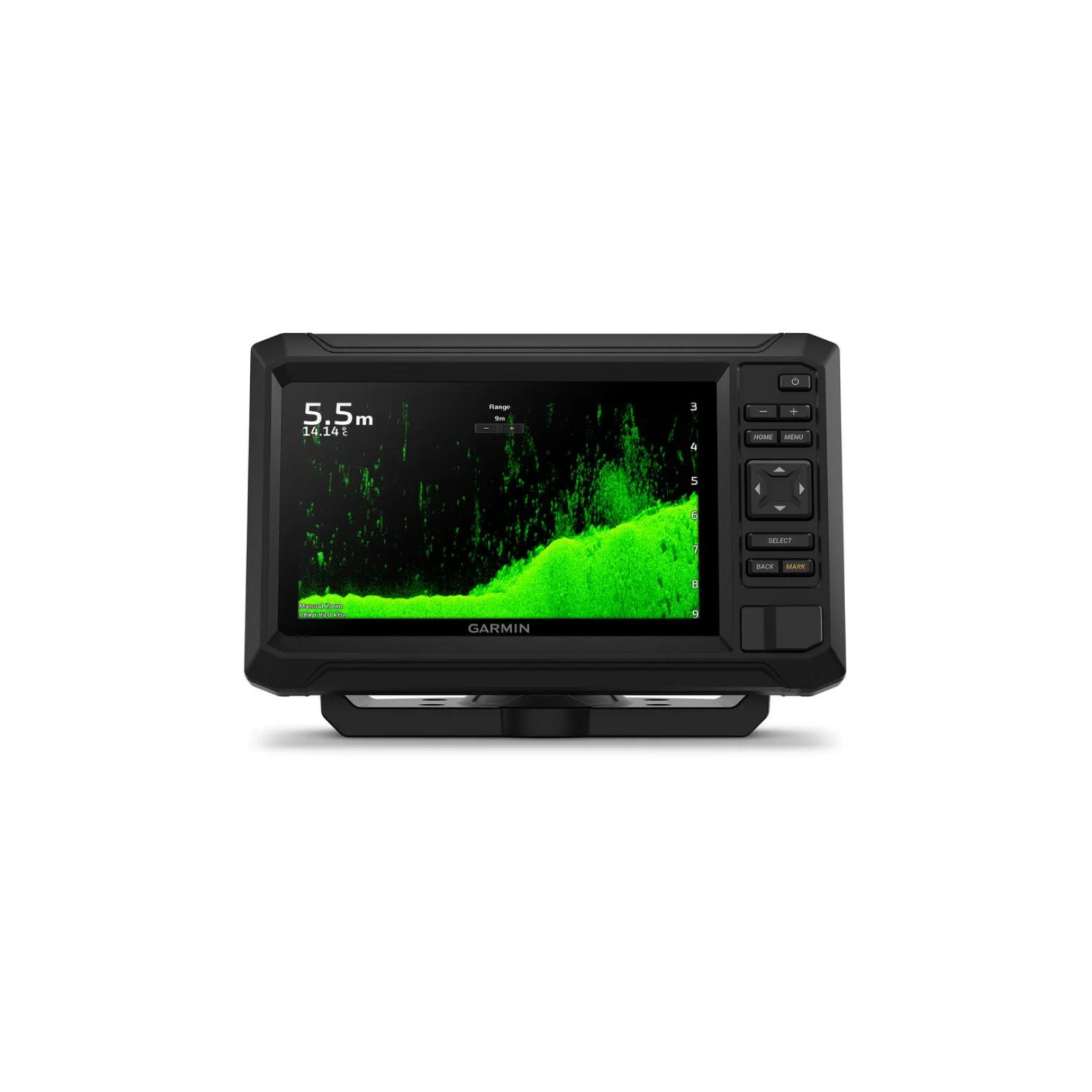 close up image of Garmin GPS 7 inch with transducer, touch & guidance